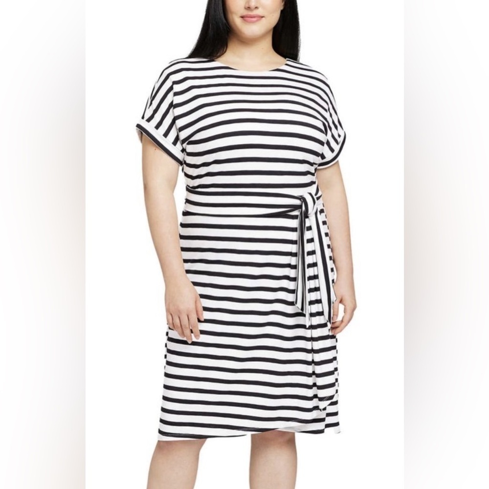 Chaps Ladies' Crewneck Knit Dress, Black White Stripe  Size XXL NEW